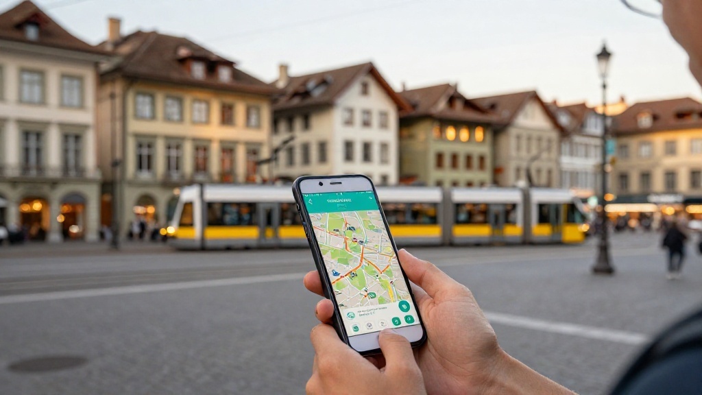 Traveller checking a map app on their phone in a historic European old town square